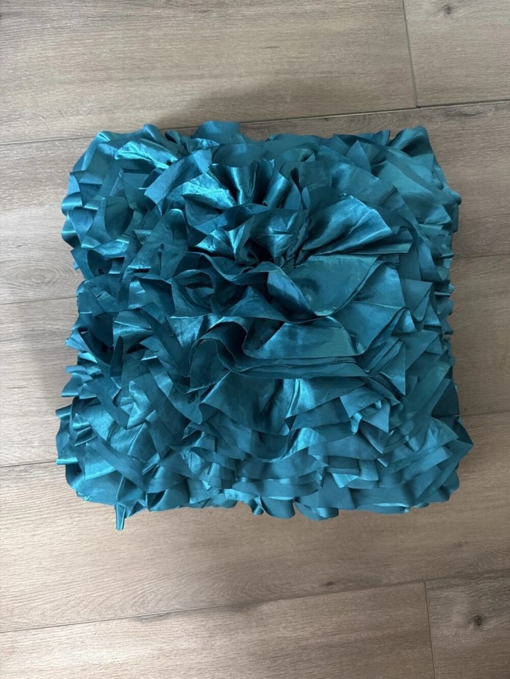 (2) Two Pier 1 Imports satin ruffled throw pillow case cover in teal turquoise